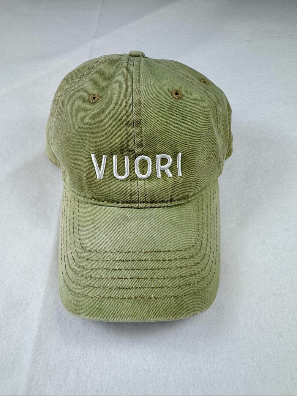 Vuori Logo Dad Hat Olive Green Baseball Cap Embroidered Cotton Adjustable OS